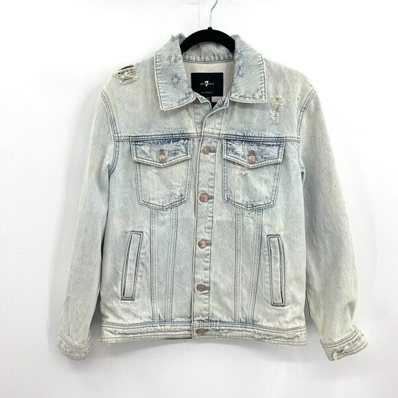 7 For All Mankind Jackets & Blazers - 7 FOR ALL MANKIND Oversized Boyfriend Distressed Jean Jacket Sun Bleached XS